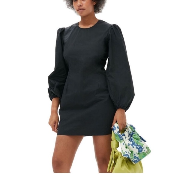 GANNI COTTON POPLIN OPEN BACK MINI DRESS - size 32 US Size 2 - Picture 1 of 13